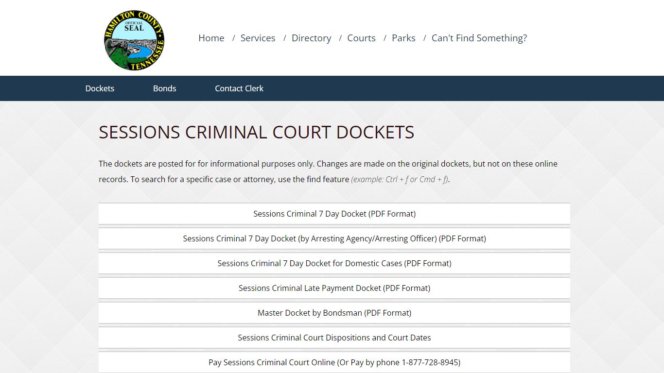 Sessions Criminal Court Dockets - Hamilton County, Tennessee